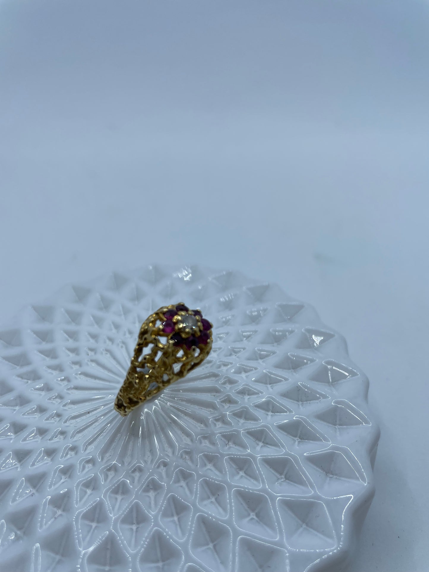 Diamond and Ruby Textured Cluster Ring