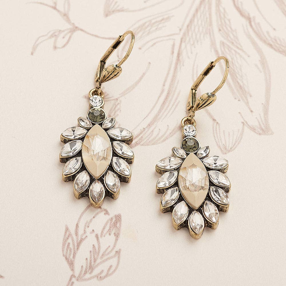 Diamanté 1950s Style White Opal Drop Earrings