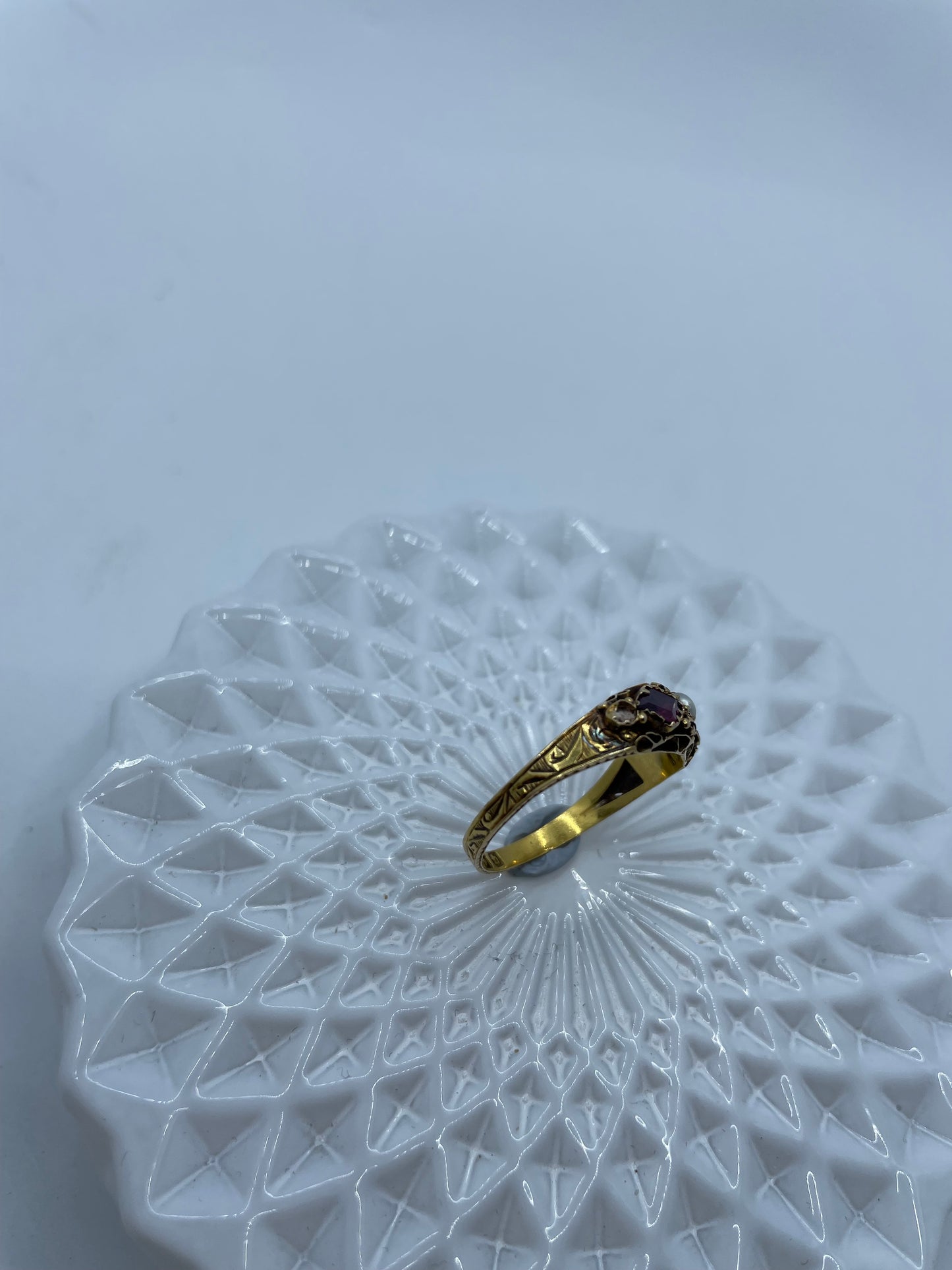 Victorian Garnet, Pink Paste and Seed Pearl Ring