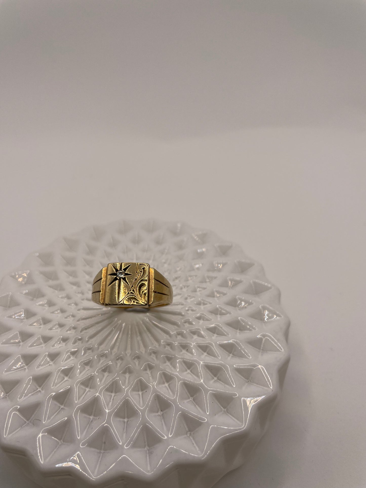 Vintage Signet Ring With Diamond Highlight