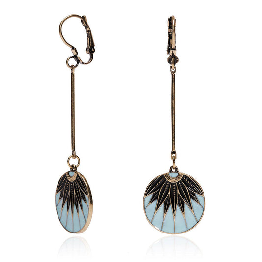 Art Deco Disc Drop Earrings In Blue