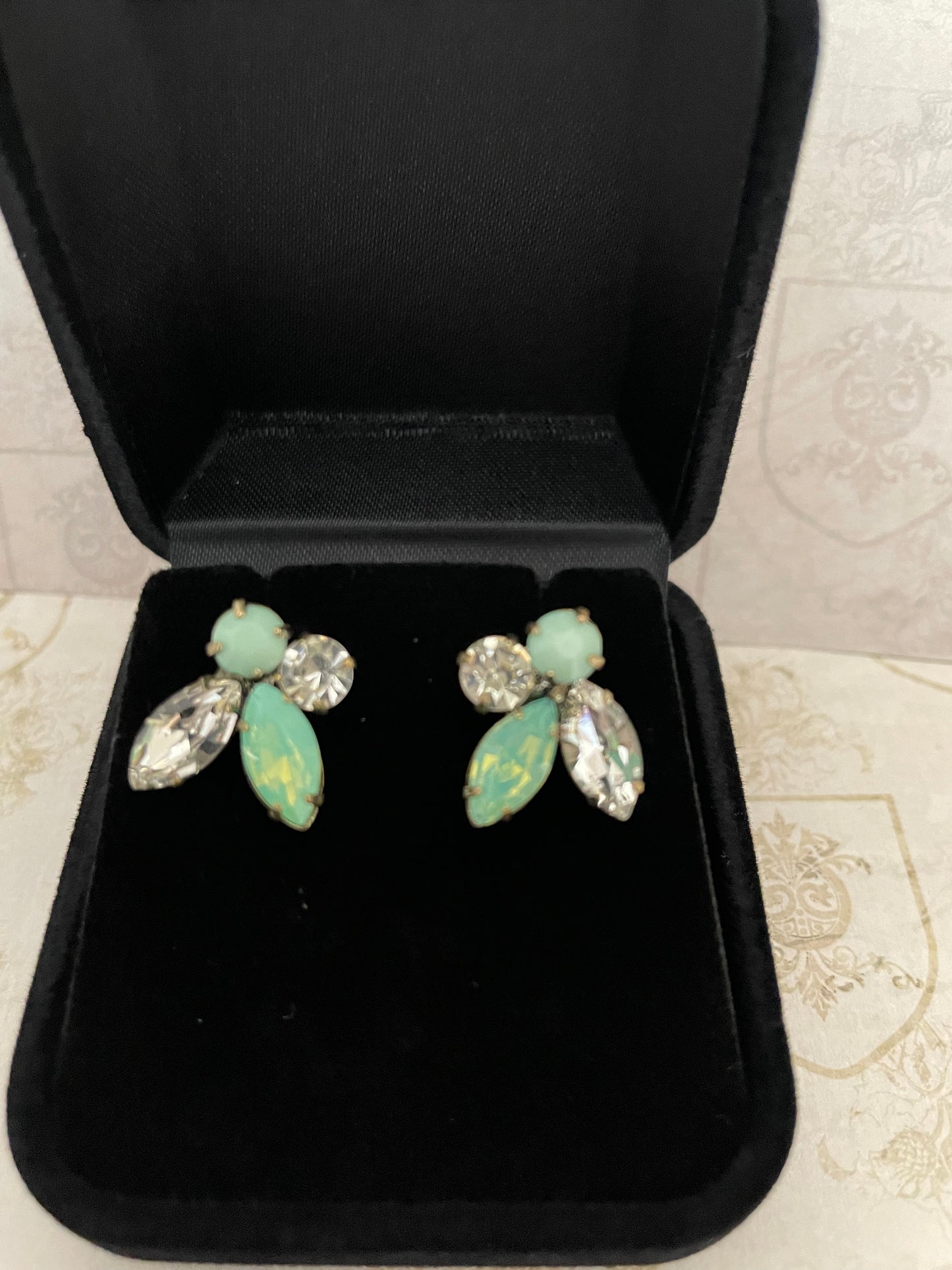 Diamanté 1950s Pacific Opal Cluster Earrings