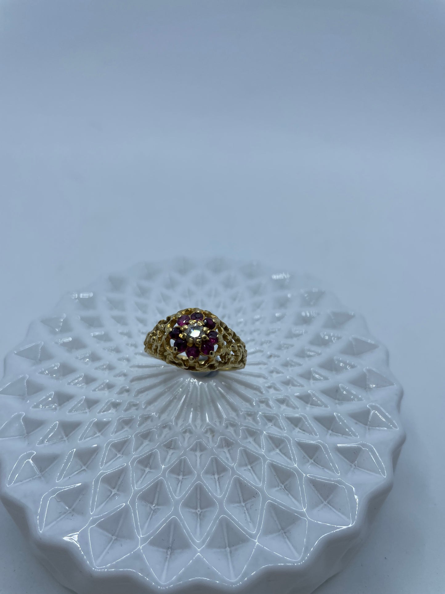 Diamond and Ruby Textured Cluster Ring