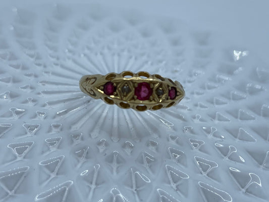 Antique Ruby and Diamond Half Hoop Ring