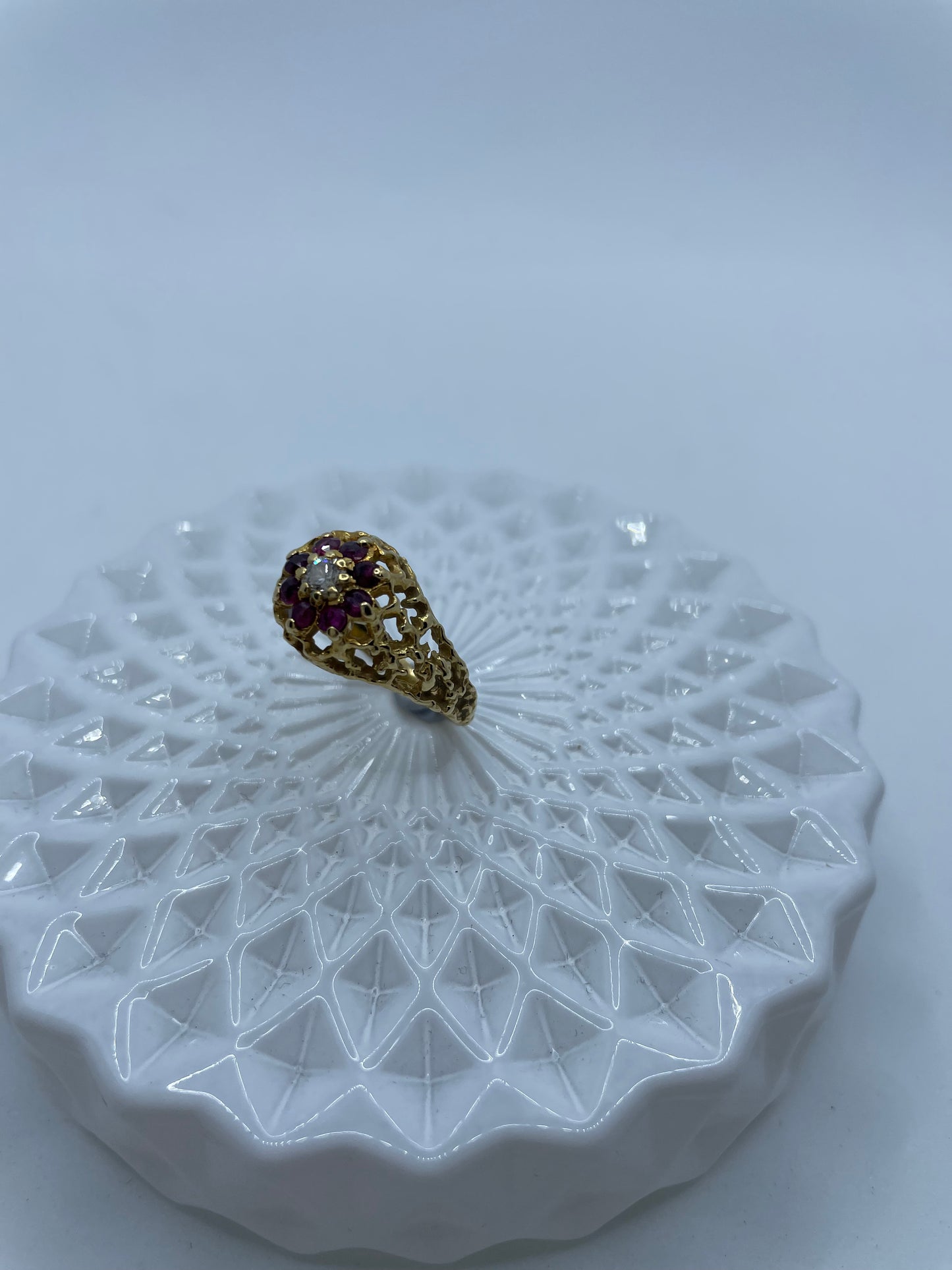 Diamond and Ruby Textured Cluster Ring