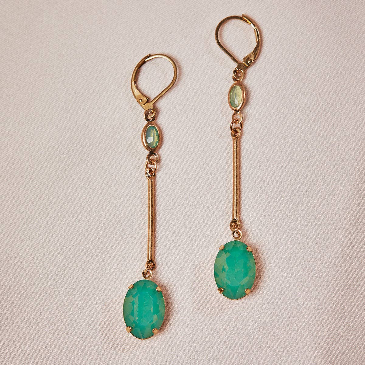 Oval Stone Long Drop Earrings