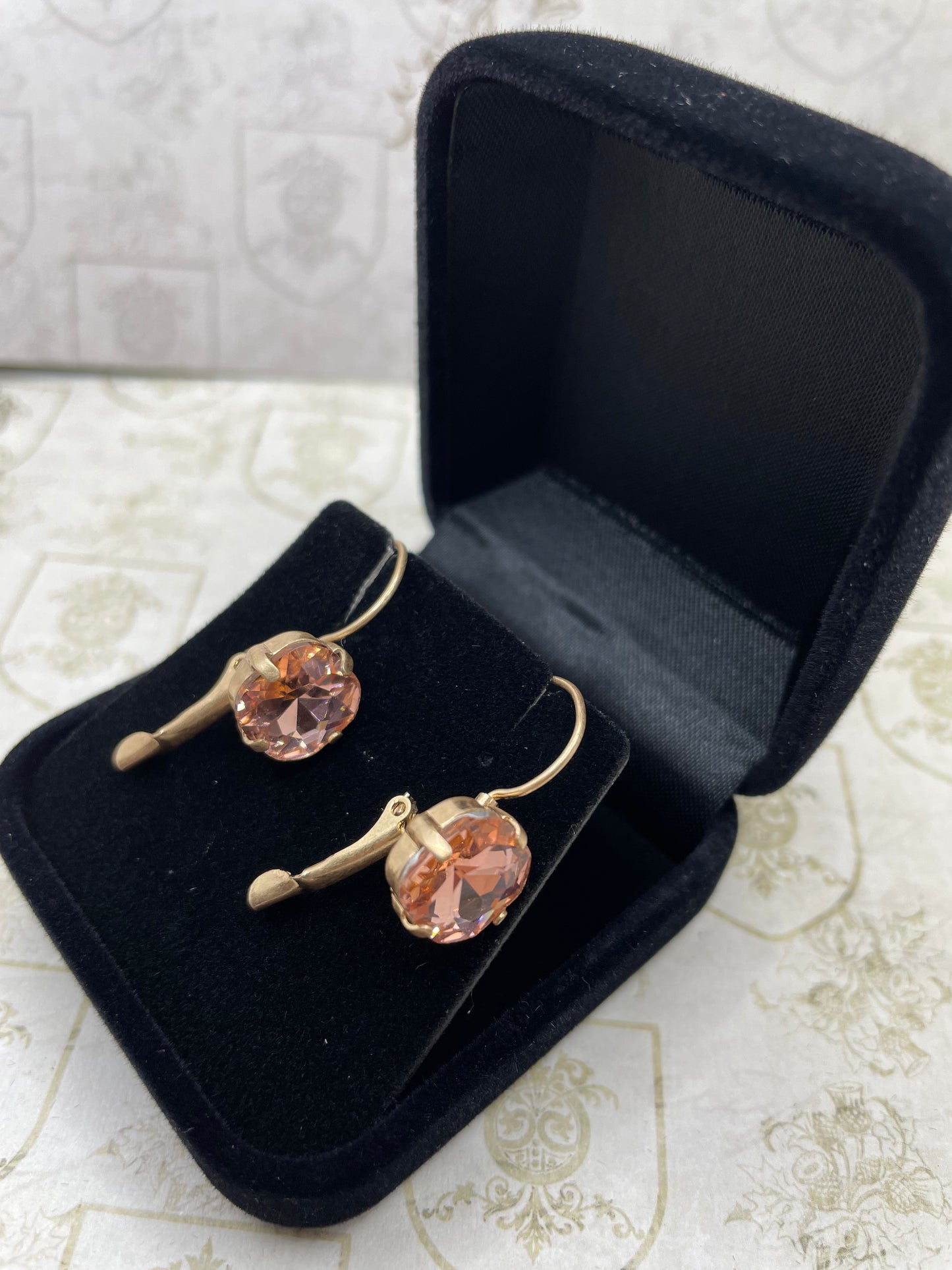 Crystal Cushion Cut Earrings In Vintage Rose