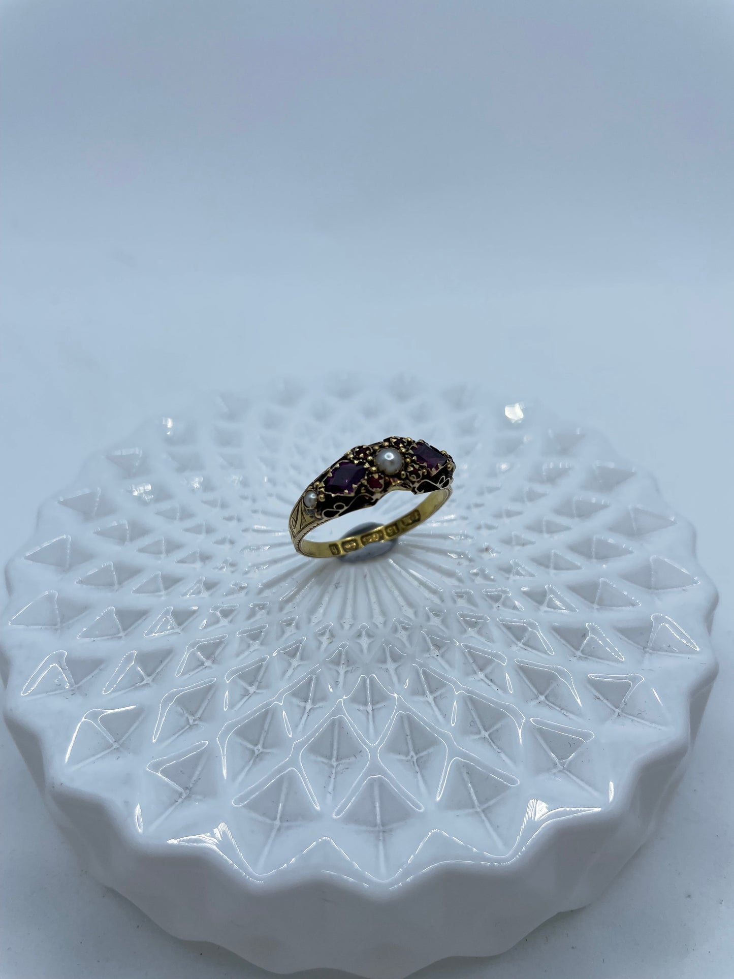 Victorian Garnet, Pink Paste and Seed Pearl Ring