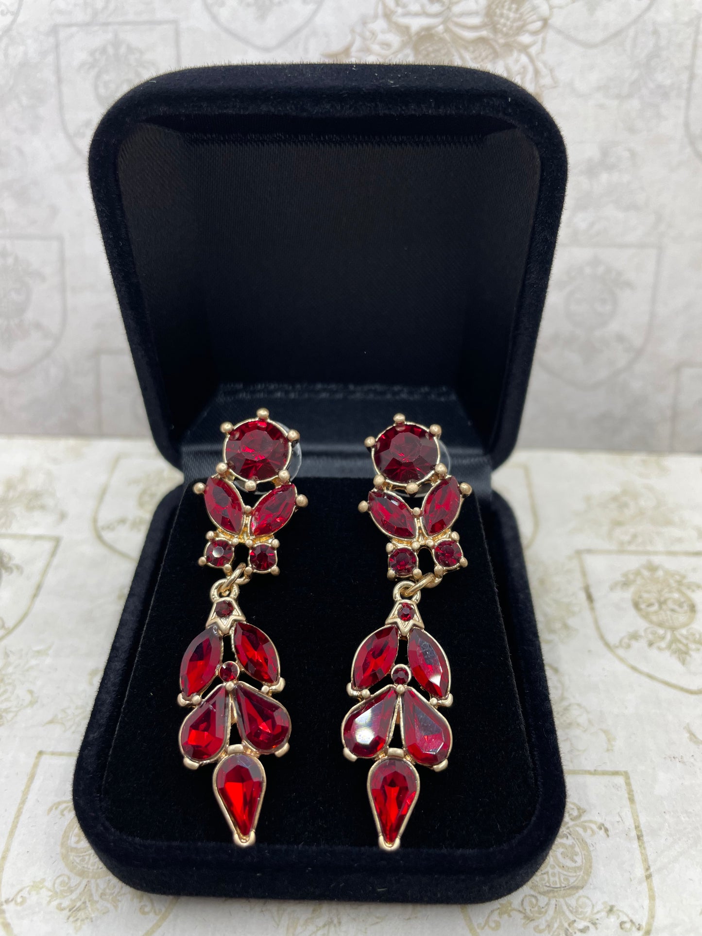 Antique Diamanté Earrings In Ruby