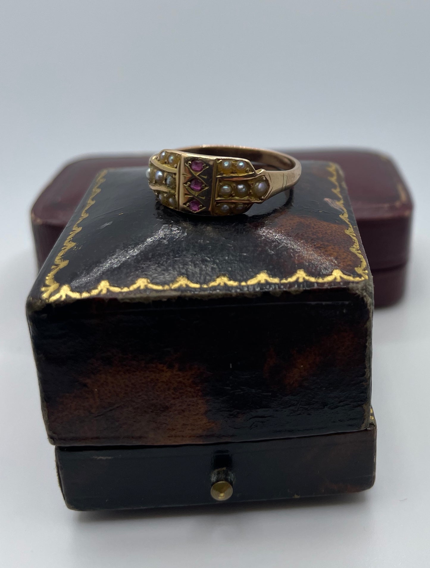 Late Victorian Ruby And Split Pearl Ring