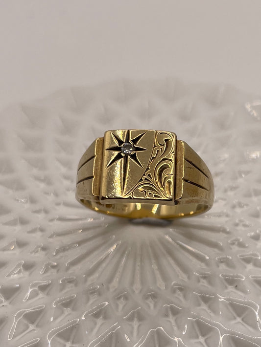 Vintage Signet Ring With Diamond Highlight