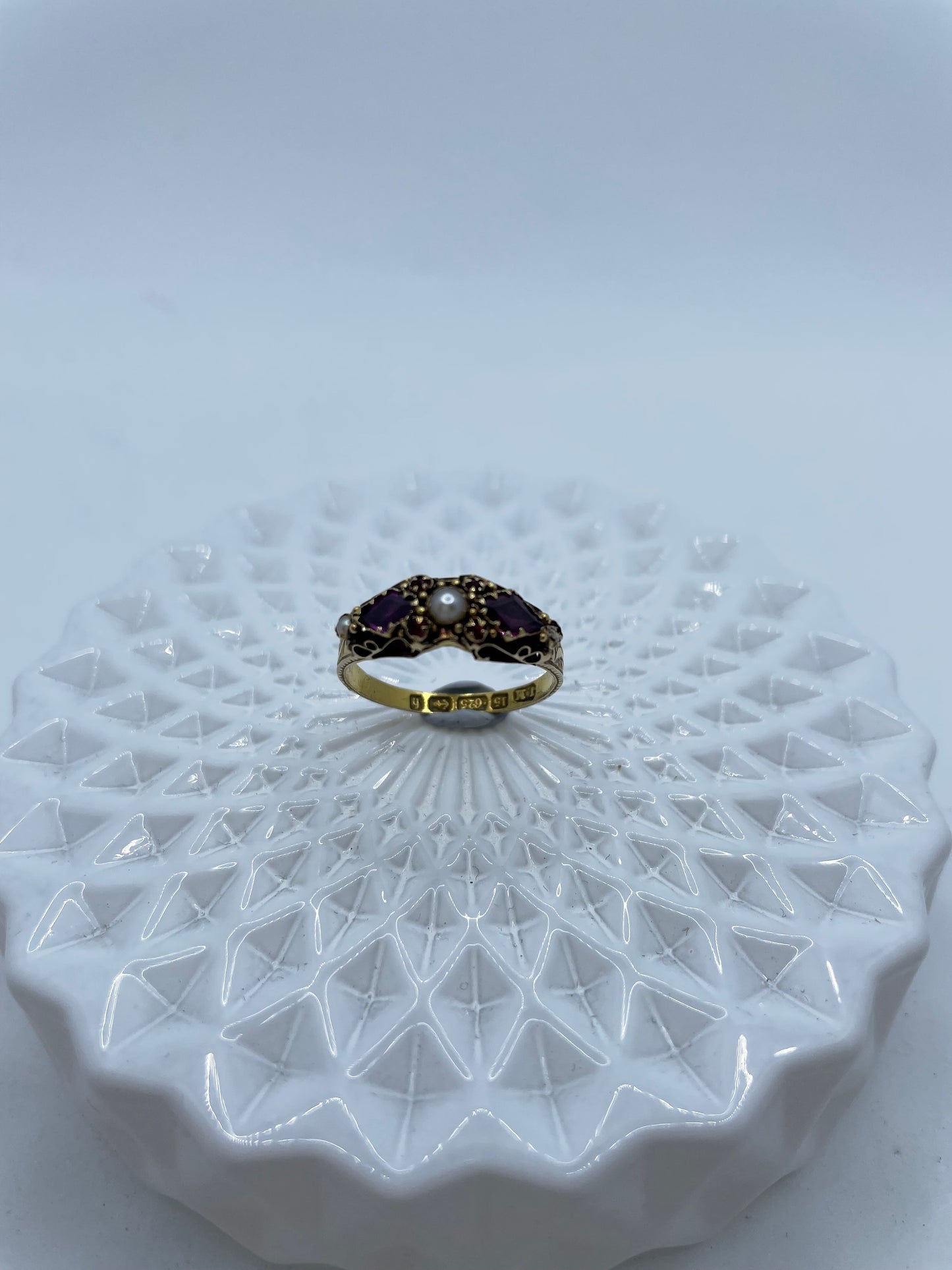 Victorian Garnet, Pink Paste and Seed Pearl Ring