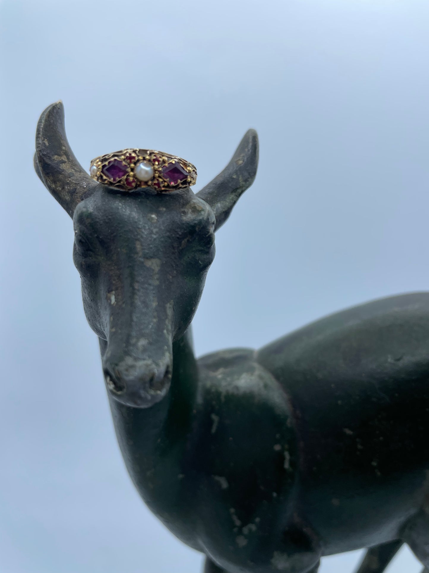 Victorian Garnet, Pink Paste and Seed Pearl Ring